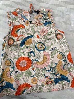 J. Crew Floral Sleeveless Shell Top - White, Orange, Blue, Pink, Green